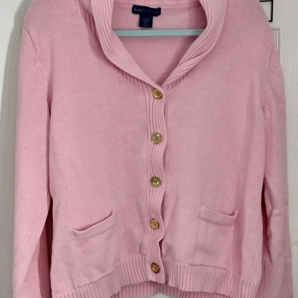 KAREN SCOTT PINK CARDIGAN WITH GOLD TONED BUTTONS - Picture 5 of 6